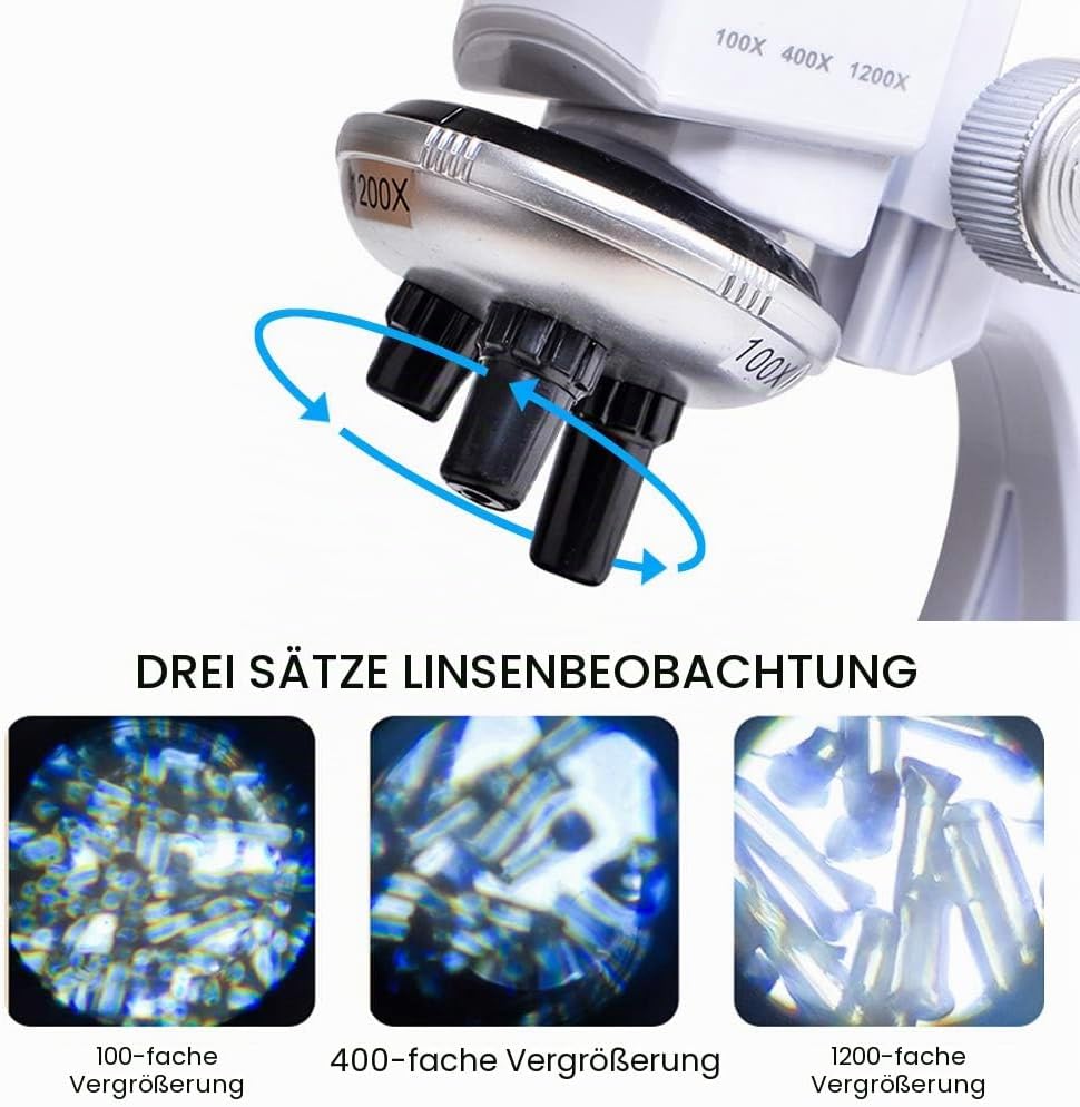 HONPHIER® Mikroskop für Kinder 100x 400x 1200x Mikroskop Spielzeug Microscope mit Telefonhalter Mikr