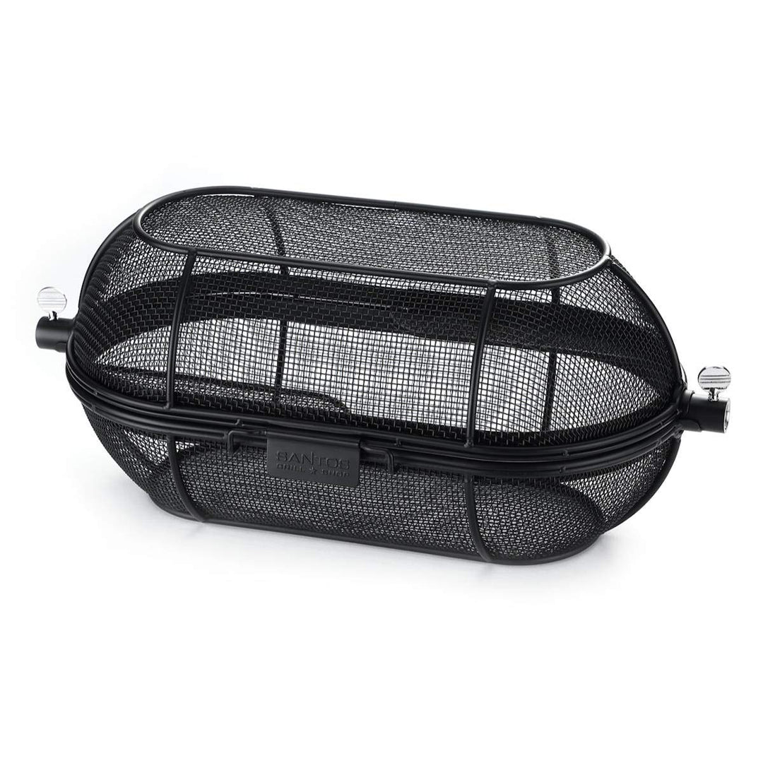 SANTOS Drehspiess-Korb für Drehspiesse (⌀ max 11mm) - Grillkorb Stahl schwarz - Grillzubehör - Fleis