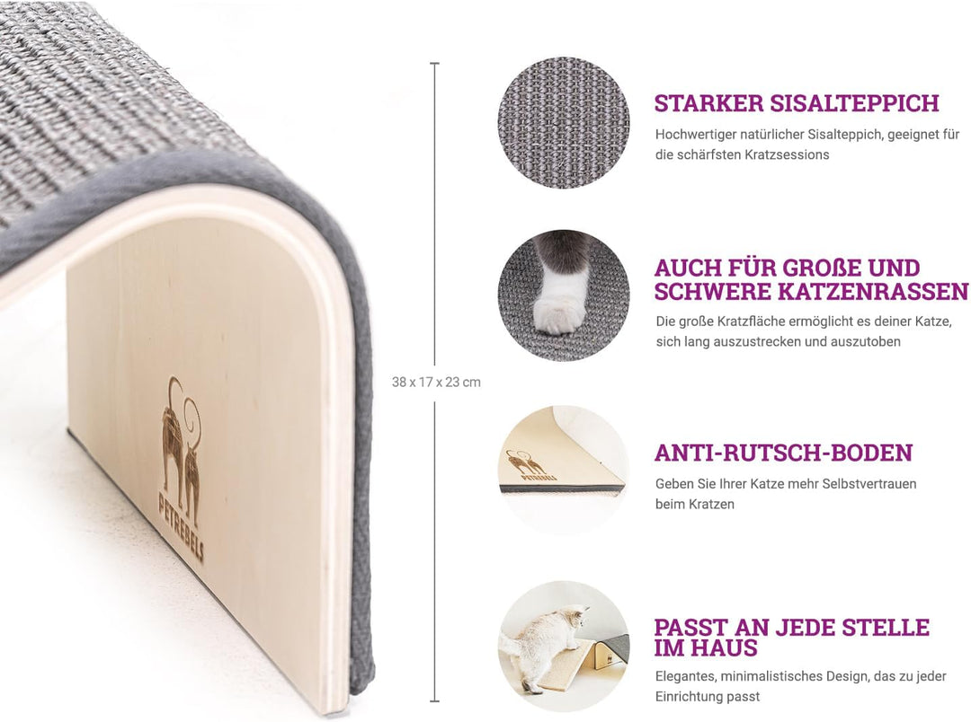 Petrebels Design Kratzbrett aus Holz mit Natur-Sisalteppich, Archie 38 x 23 x 17 cm, Farbe Beige/Cre