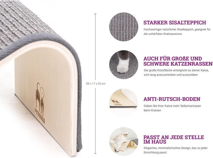Petrebels Design Kratzbrett aus Holz mit Natur-Sisalteppich, Archie 38 x 23 x 17 cm, Farbe Beige/Cre
