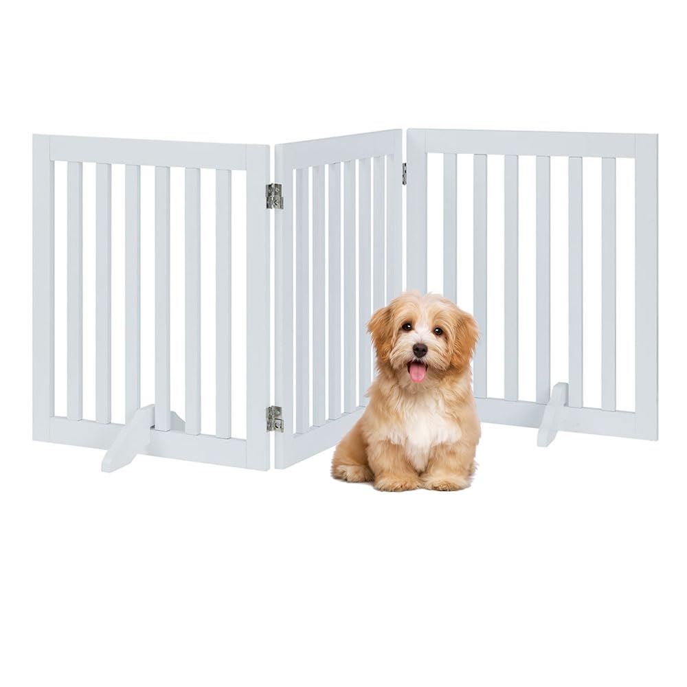 unipaws Treppenschutzgitter ohne Bohren mit Füssen, Absperrgitter Hund, Freistehendes Holz-Hundetore
