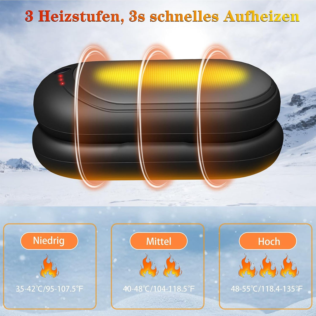 Elektrischer Handwärmer,Handwärmer Wiederaufladbar 2er Set mit 6000mAh,Taschenwärmer USB-Kabeln,3 He