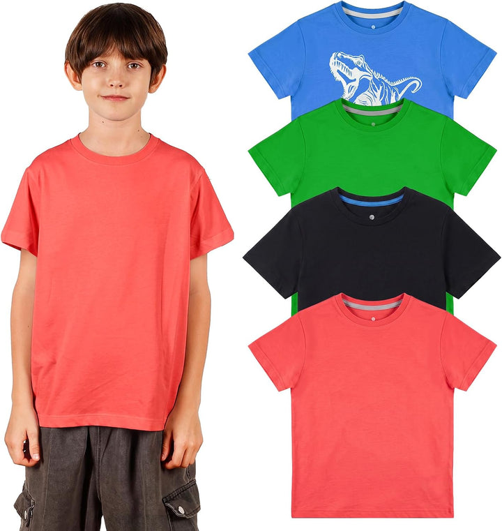 LAPASA Kinder T Shirt 100% Baumwolle 4er Pack Unisex 3-13 Jahre/ 95-165 Jungen Jungs Sport Tshirt K0