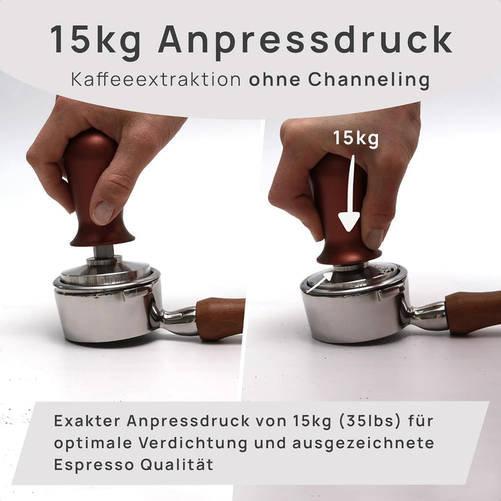 NATUMO Espresso Tamper 58mm, druckregulierend (15kg / 35lbs), Siebträger Zubehör, Kaffe Tamper Set m
