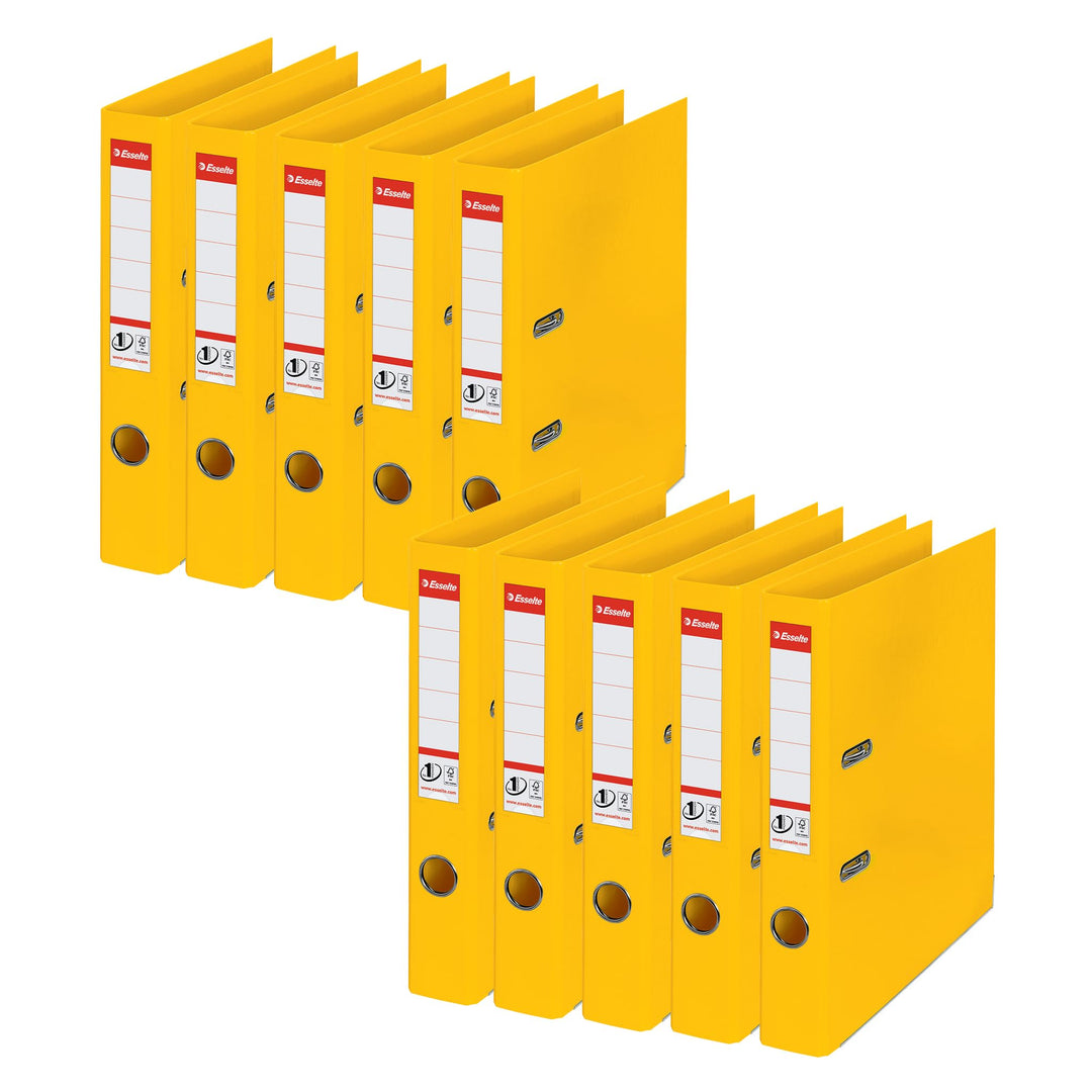 Esselte No. 1 Ordner, A4, 5cm Rückenbreite, aus robustem Kunststoff, gelb, 10er-Pack Schmal Gelb 10e