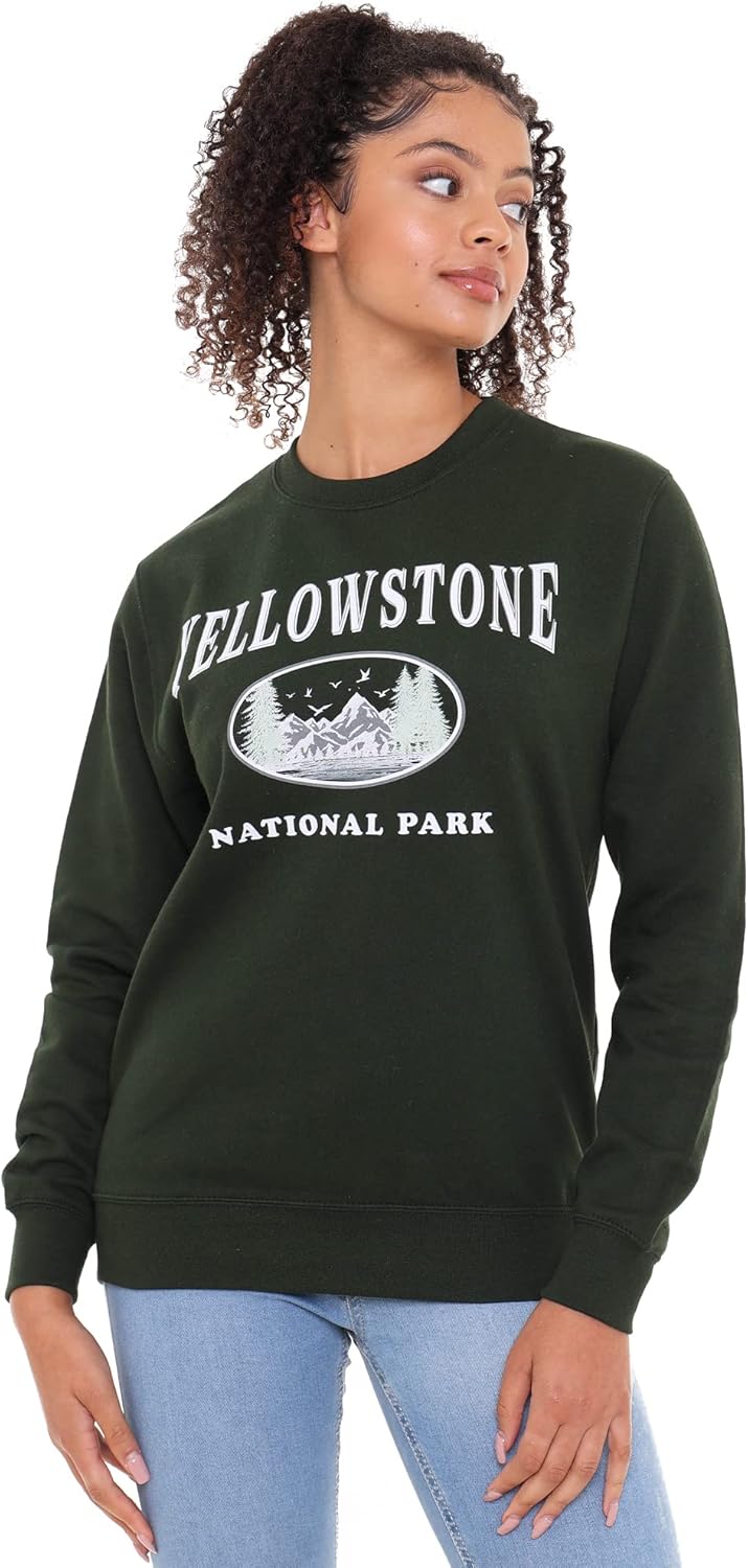 Cotton Soul National Parks Yellowstone Damen Crew Sweatshirt, Waldgrün XL Waldgrün, XL Waldgrün