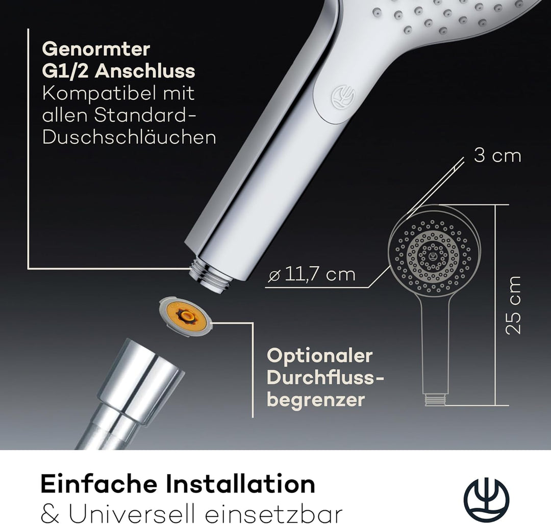 KLUDI-X3 Universal Duschkopf wassersparend als Option, Duschbrause mit 1 Strahlart, reinigungsfreund