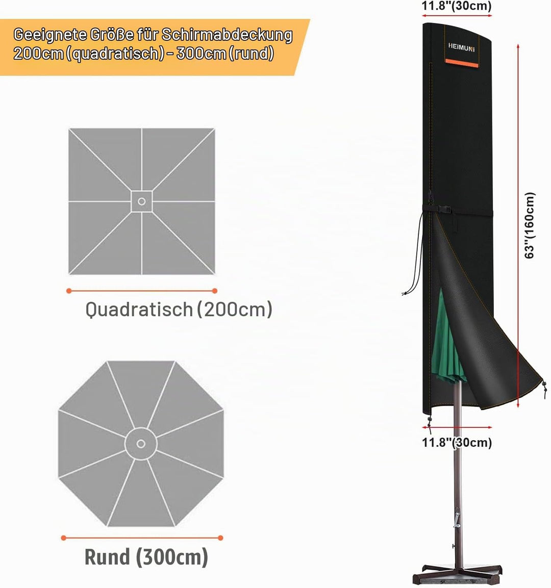 HEIMUNI Sonnenschirm Schutzhülle, Schutzhülle Ampelschirm 3m, Sonnenschirm Hülle für Marktschirm / B