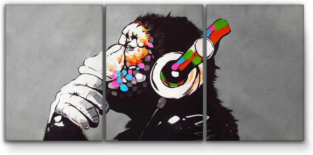 Giallobus - Grosse Gemälde im XXL-Format - Banksy - Street Art - DJ Monkey - Leinwand - 308x140cm |