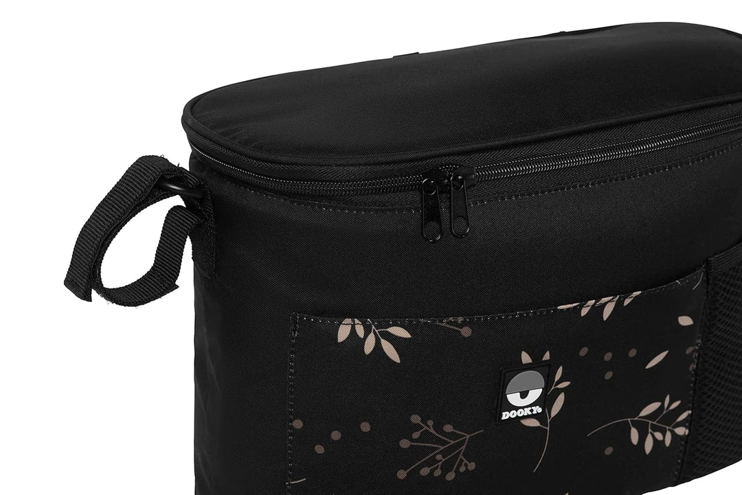 Dooky - Kinderwagen Organizer Deluxe Romantic Leaves Black - Perfekt für Unterwegs - Kinderwagentasc