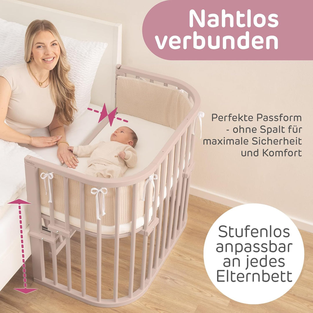 babybay Maxi Comfort Plus Beistellbett & Stubenwagen aus massivem Buchenholz/Zustellbett mit Verschl