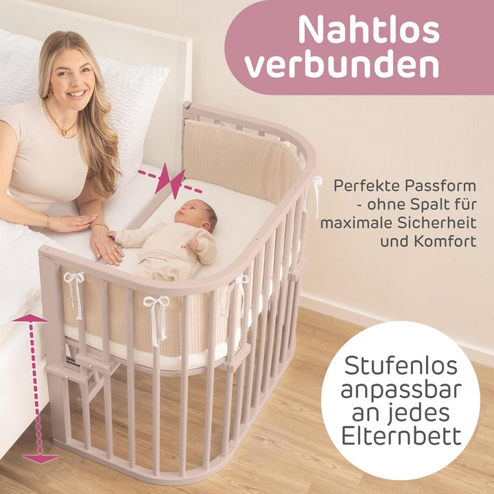 babybay Maxi Comfort Plus Beistellbett & Stubenwagen aus massivem Buchenholz/Zustellbett mit Verschl
