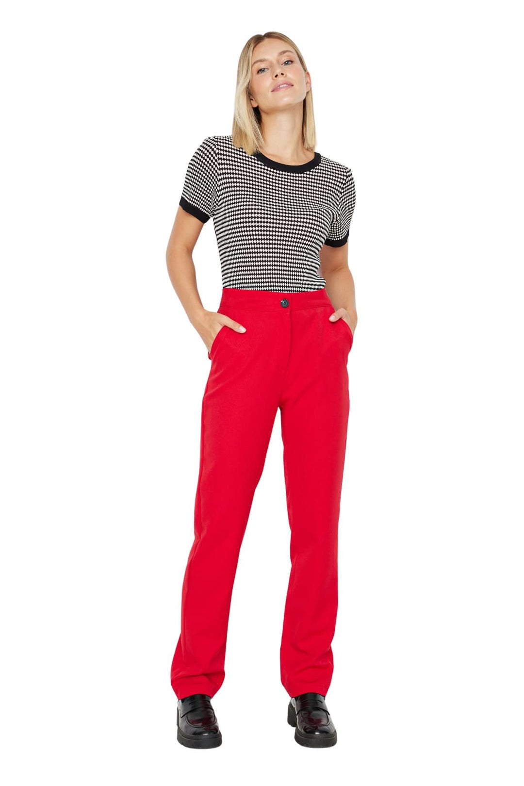 TRENDYOL Damen Trendyol Men's High Waisted Straight Trousers Pants, Rot, 40 EU