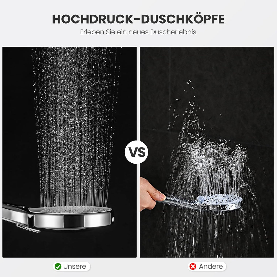 Auralum Hochdruck Duschkopf Wassersparend mit Schlauch 1.5m - Grosse 140mm Duschbrause Antikalk - Ha