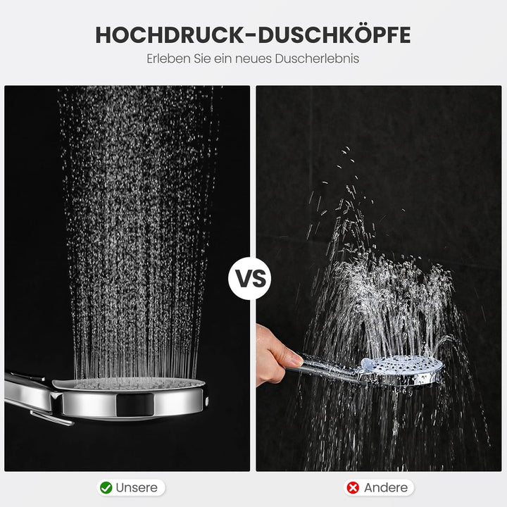Auralum Hochdruck Duschkopf Wassersparend mit Schlauch 1.5m - Grosse 140mm Duschbrause Antikalk - Ha