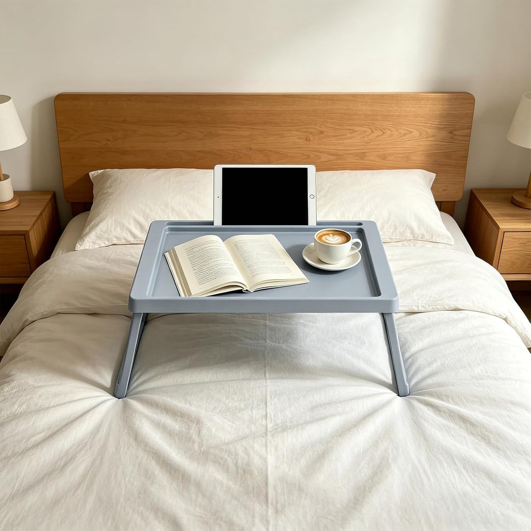 Klappbares Betttablett – geeignet für Küche, Schlafzimmer, Bett, Sofa – Farbe: Grau