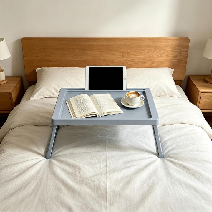 Klappbares Betttablett – geeignet für Küche, Schlafzimmer, Bett, Sofa – Farbe: Grau