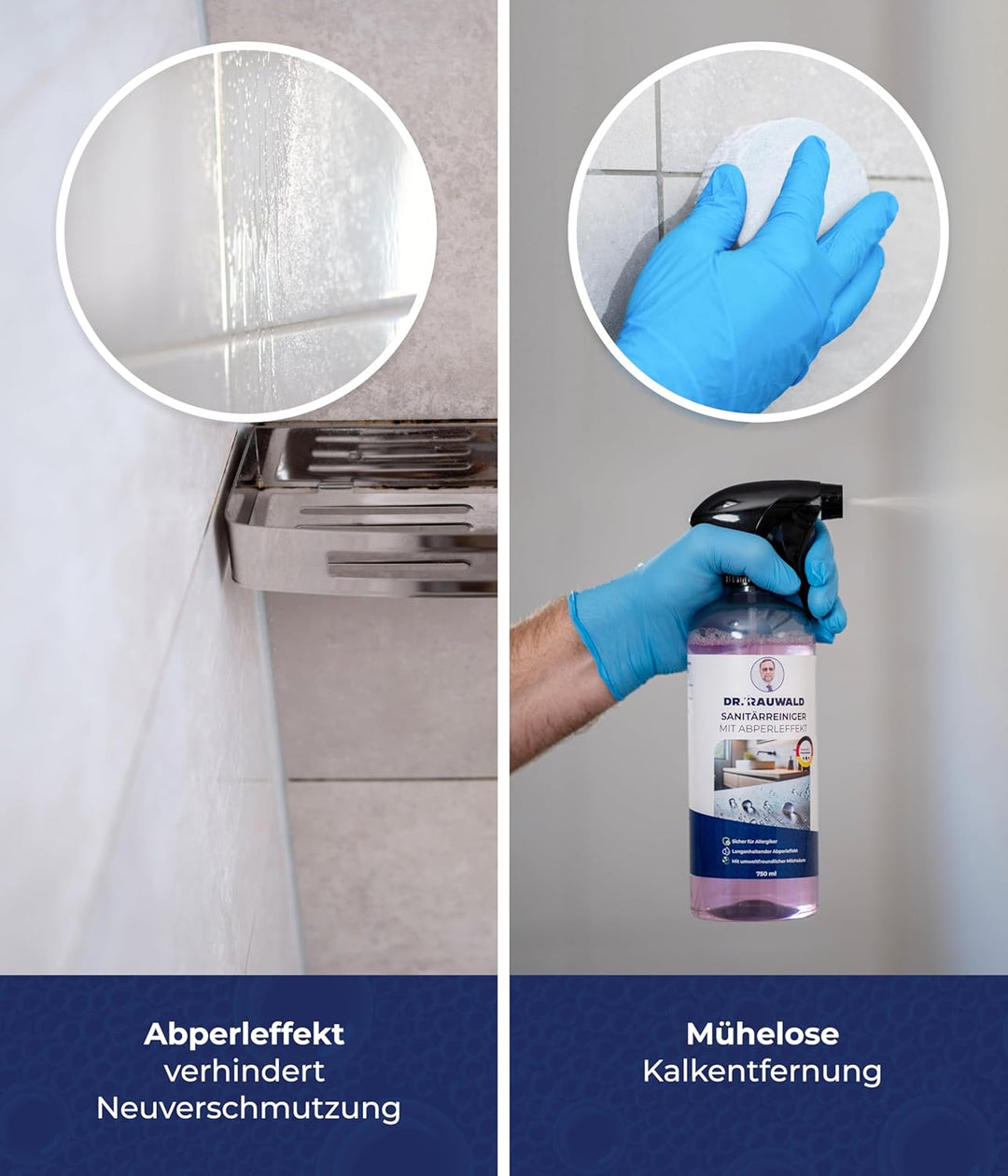 Dr. Rauwald Premium Sanitärreiniger mit Abperleffekt 3x [750ml] – Extra Stark gegen Kalk & Schmutz –