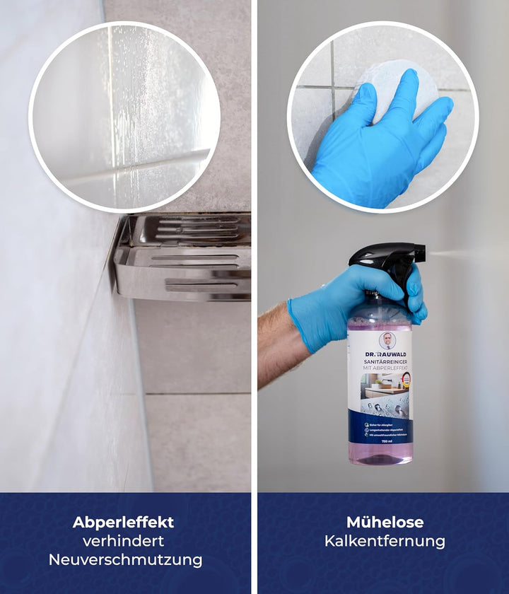 Dr. Rauwald Premium Sanitärreiniger mit Abperleffekt 3x [750ml] – Extra Stark gegen Kalk & Schmutz –