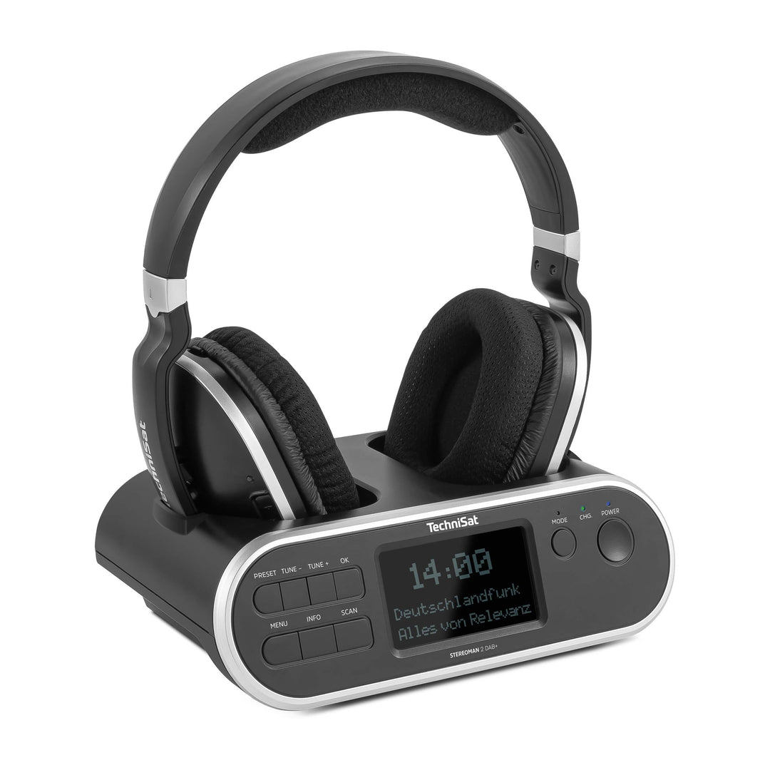 TechniSat STEREOMAN 2 DAB+ - kabelloser 2,4GHz Funkkopfhörer (mit Dockingstation, DAB+/UKW-Radioempf