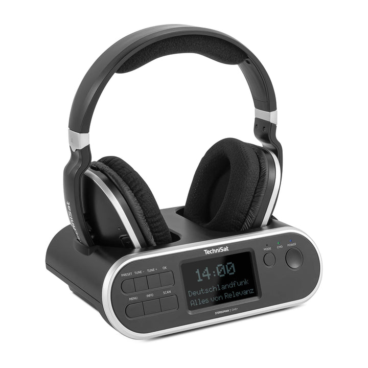 TechniSat STEREOMAN 2 DAB+ - kabelloser 2,4GHz Funkkopfhörer (mit Dockingstation, DAB+/UKW-Radioempf