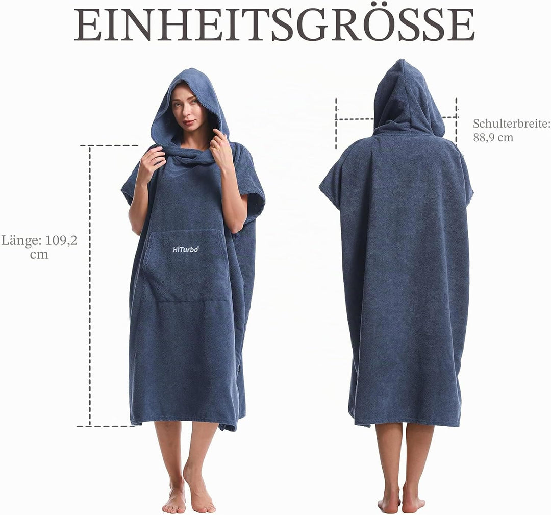 Hiturbo Wickelmantel Handtuch Poncho Surf Kurzarm Bademantel mit Kapuze 35 x 43 inch Navy, 35 x 43 i
