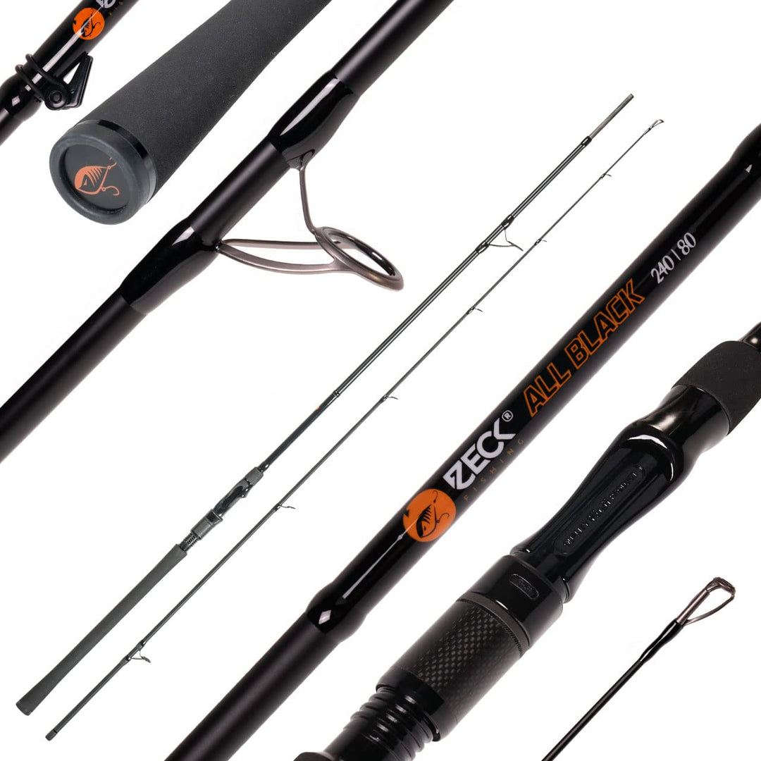 Zeck All Black 2,40m 80g Spinnrute, Angelrute zum Spinnfischen auf Hechte &amp; Zander, Hechtrute zum Sp