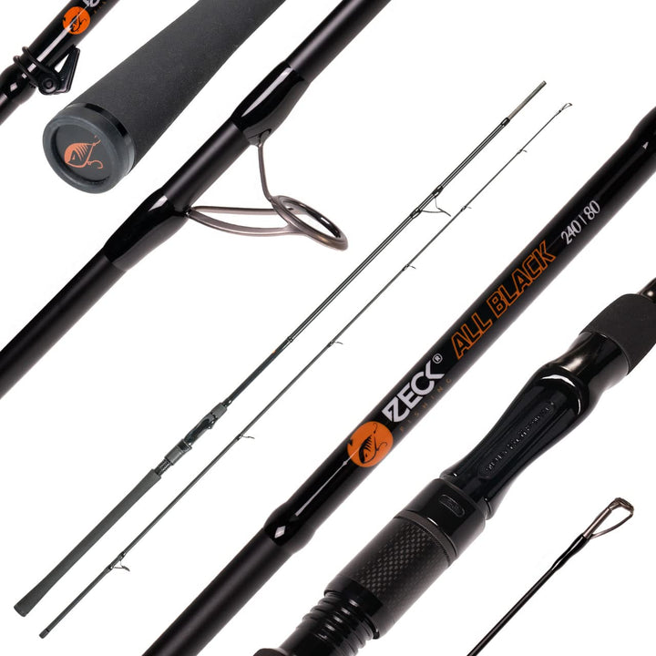 Zeck All Black 2,40m 80g Spinnrute, Angelrute zum Spinnfischen auf Hechte &amp; Zander, Hechtrute zum Sp