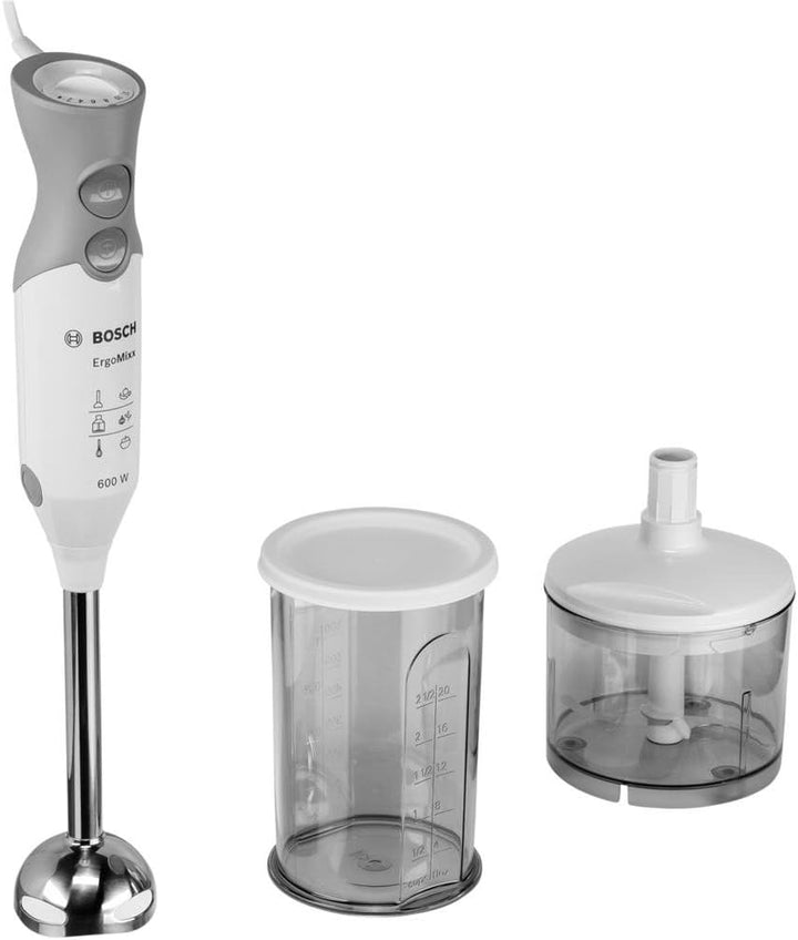Bosch Stabmixer ErgoMixx MSM66120, Edelstahl-Mixfuss, Mix- und Messbecher, 4-Klingen-Messer, ergonom