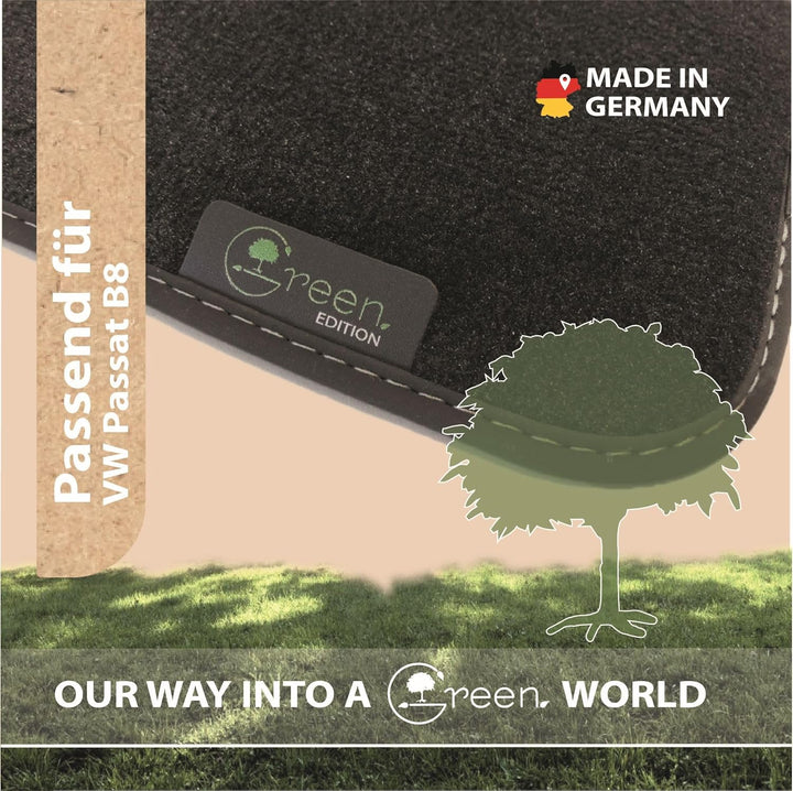 MAT10 Green Edition – Auto-Fussmatten passend für VW Passat B8 (ab BJ 11/2014, Typ 3G) | nachhaltige