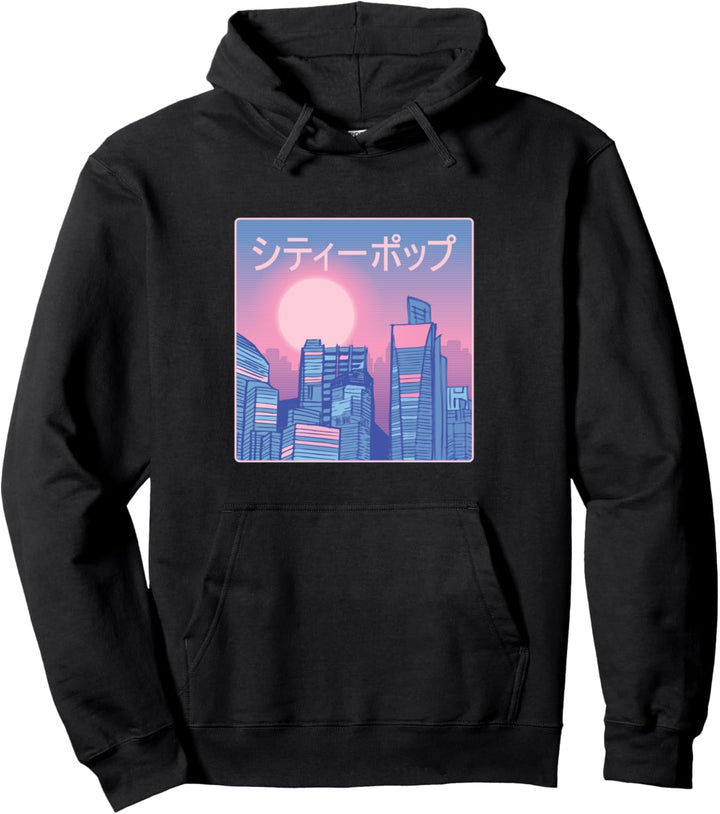 City Skyline - Japanese Vaporwave Aesthetic Pullover Hoodie