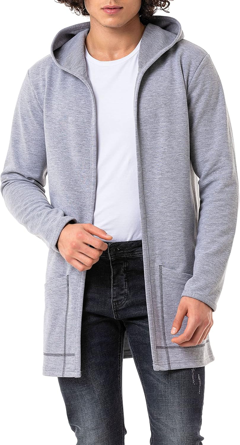 Red Bridge Herren Cardigan Sweater-Jacke Long Cut mit Kapuze M Grau, M Grau