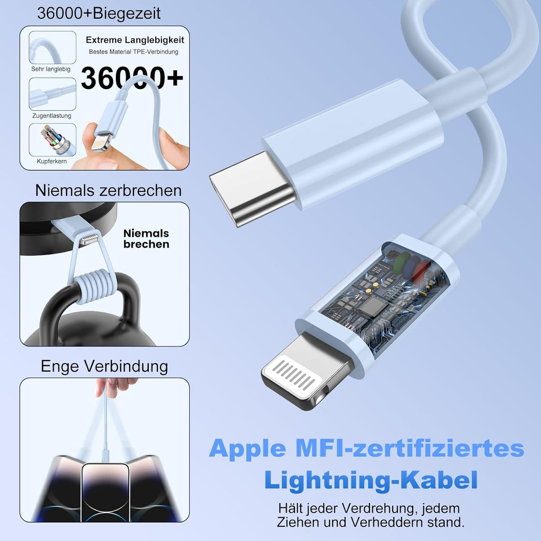 iPhone Ladekabel, [MFi-Zertifiziert] 2er Pack iPhone Ladegerät Apple Ladekabel 2M,USBC Schnellladege