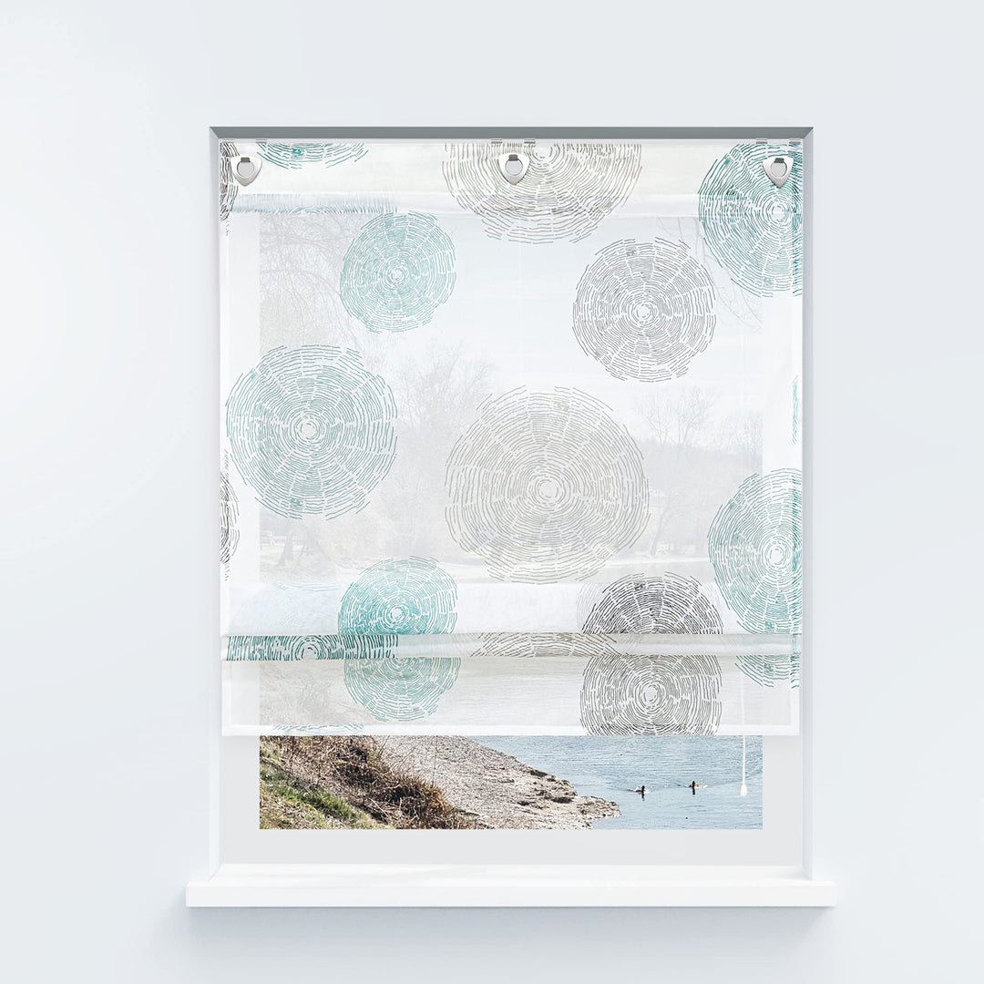 Yujiao Mao Voile Raffrollo ohne Bohren mit Kreise Druck Design Ösenrollo Raffrollos mit Hakenaufhäng