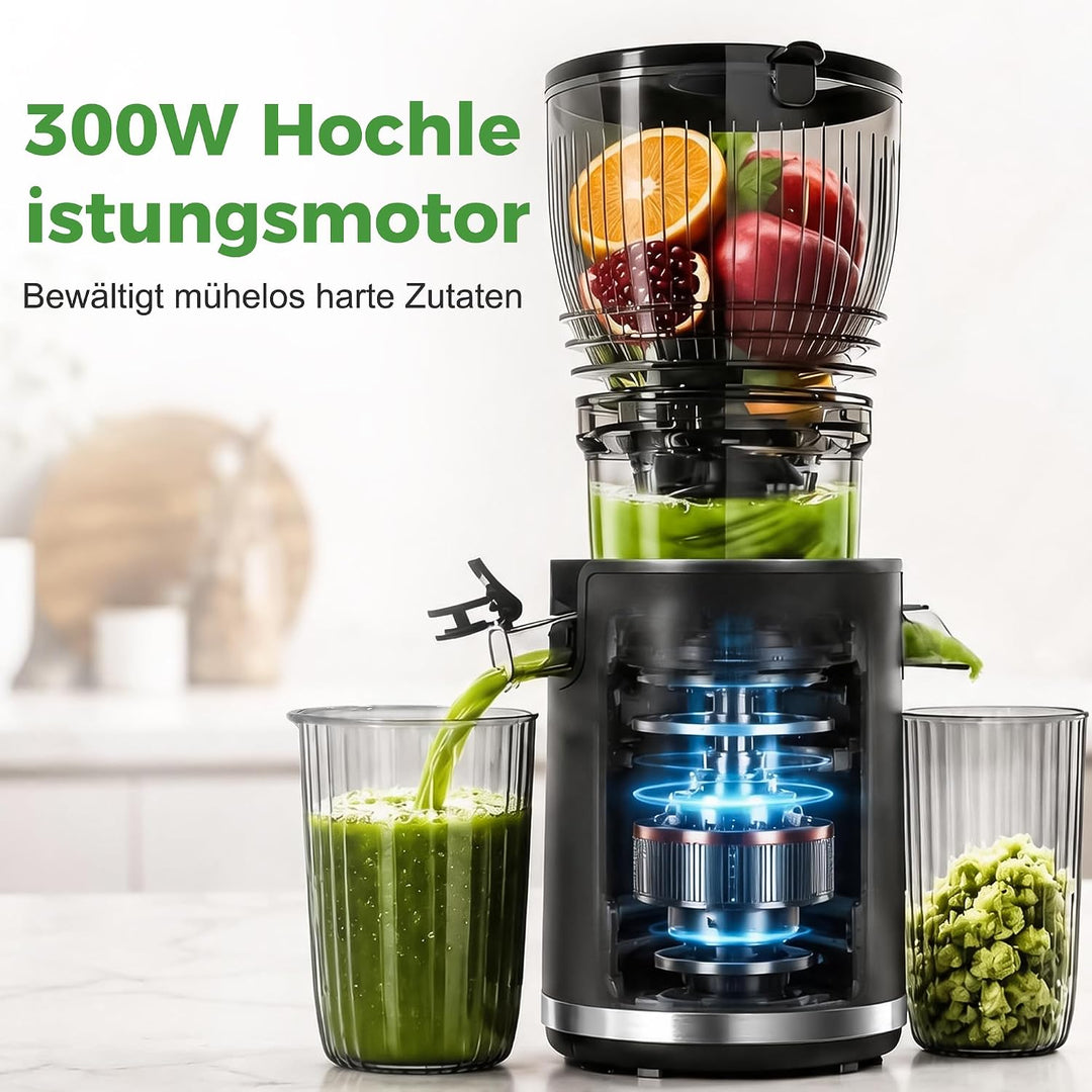 YASHE Entsafter, 300W Slow Juicer mit 148 mm Extra Grossem Einfüllschacht für ganze Früchte & Gemüse