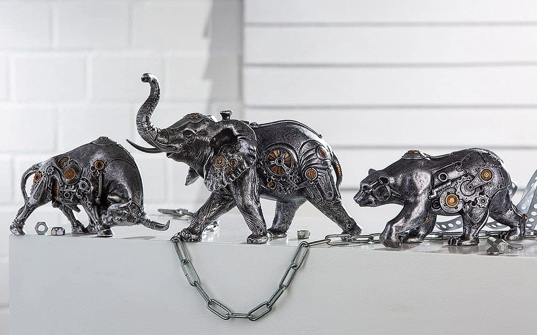 Brillibrum Design Figur Steampunk Deko Elefant aus Polyresin Skulptur Silber Zahnrad Dekoration Indu
