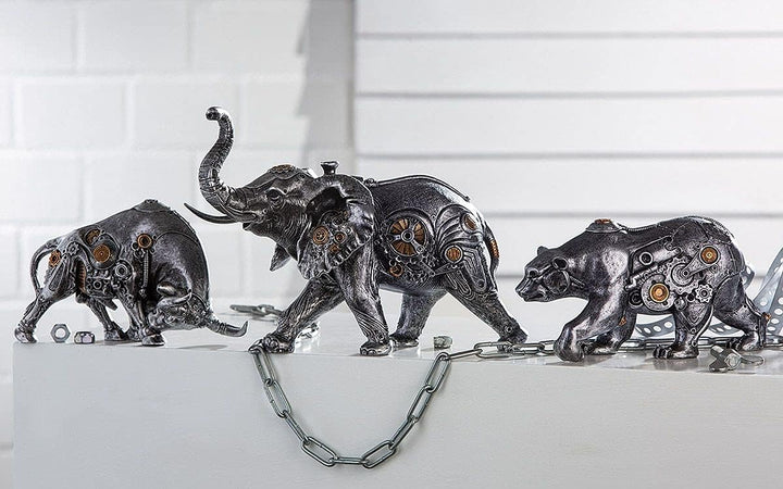 Brillibrum Design Figur Steampunk Deko Elefant aus Polyresin Skulptur Silber Zahnrad Dekoration Indu