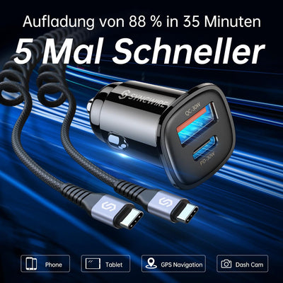 SYNCWIRE 60W Zigarettenanzünder USB C Kfz Ladegerät PD 30W&QC 3.0 Autoladegerät Adapter mit 5ft Typ-