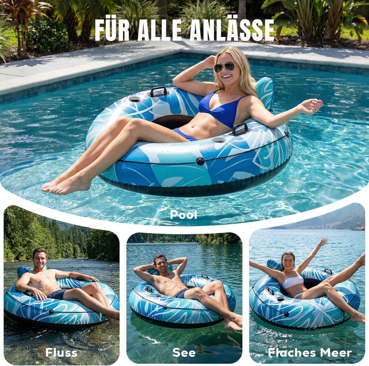 SOLAVERO Aufblasbare Luftmatratze Pool, Wasser Schwimmring Erwachsene mit Rückenlehne, Schwimmsessel
