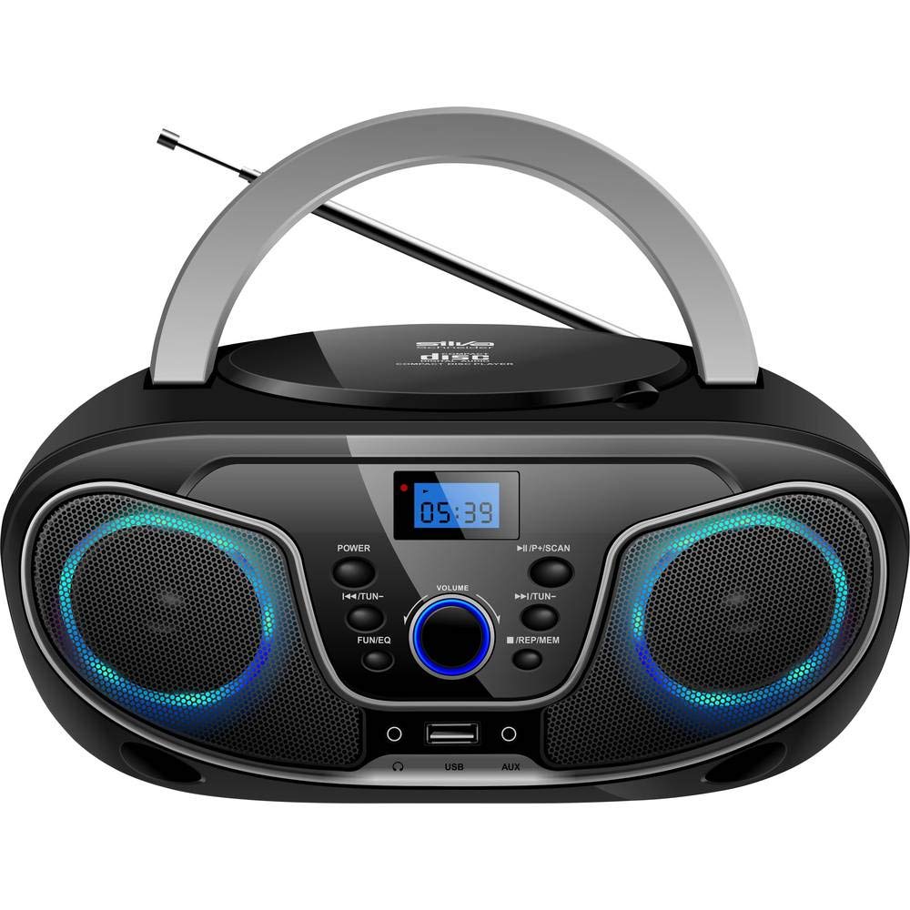 Silva-Schneider 1901850 MPC 19.4 UKW Radio mit CD-Player, AUX, USB, Schwarz/Silber, schwarz/silber