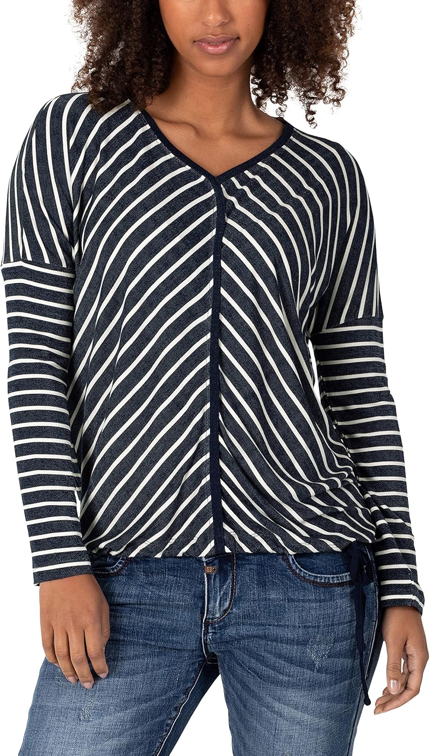 Timezone Damen Striped Sporty Longleeve T-Shirt S Blue Grey Stripe, S Blue Grey Stripe