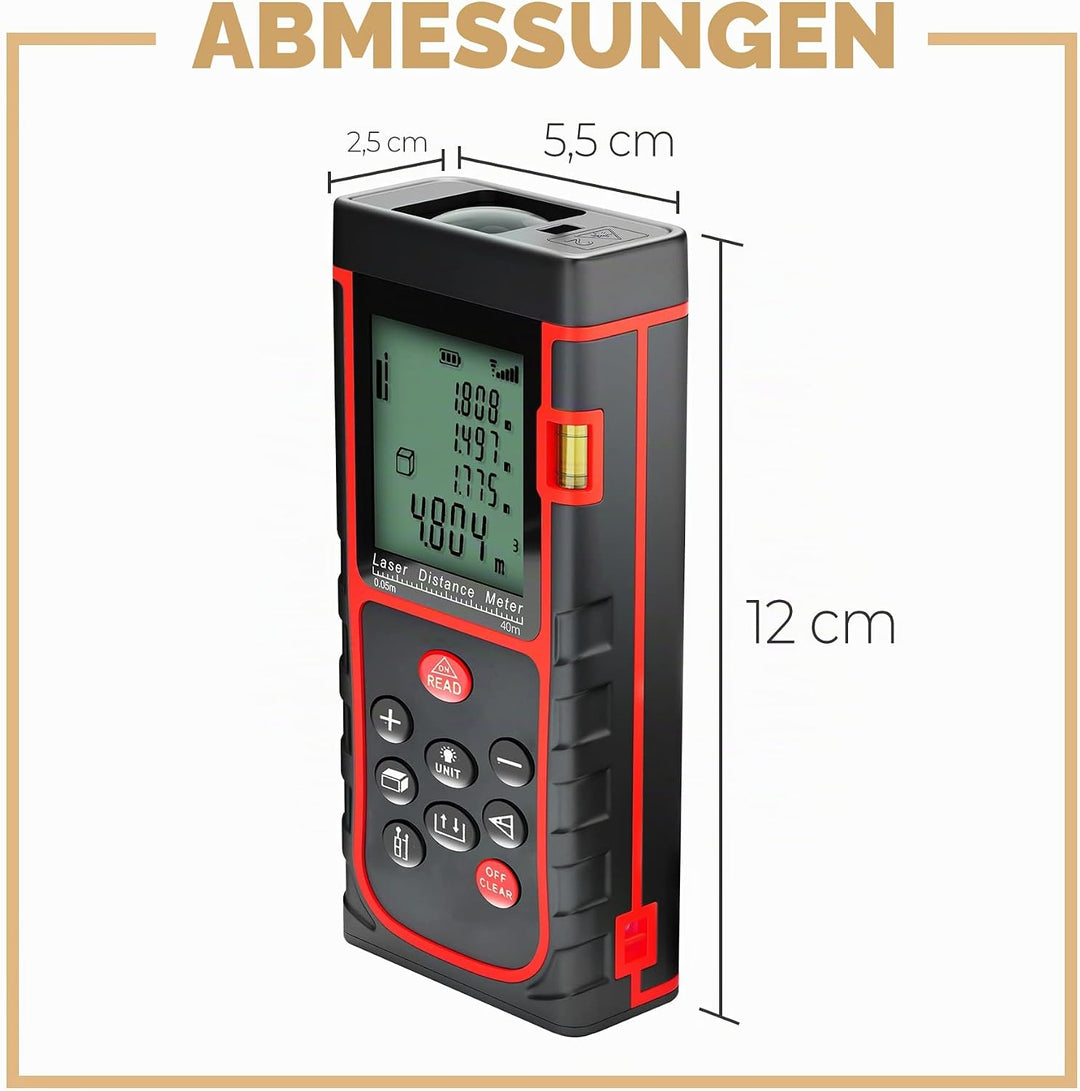 Retoo Laser Entfernungsmesser 40M, Laser Entfernungsmesser mit LCD Hintergrundbeleuchtung Viele Mess