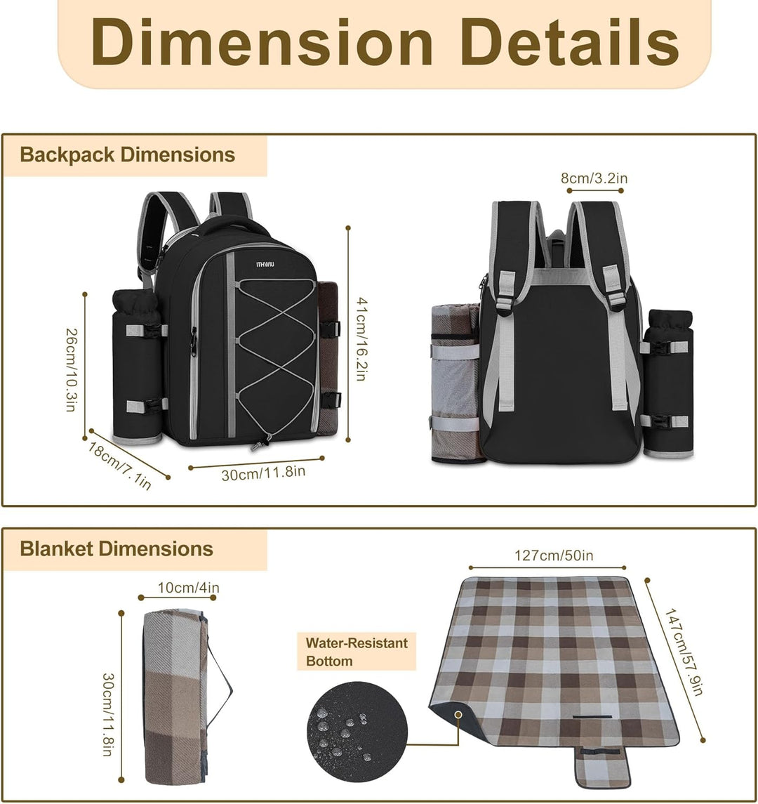 FREEAMG Picknick-Rucksack für 4 Personen, mit Kühlfach, isoliert und wasserdicht, Picknicktasche mit