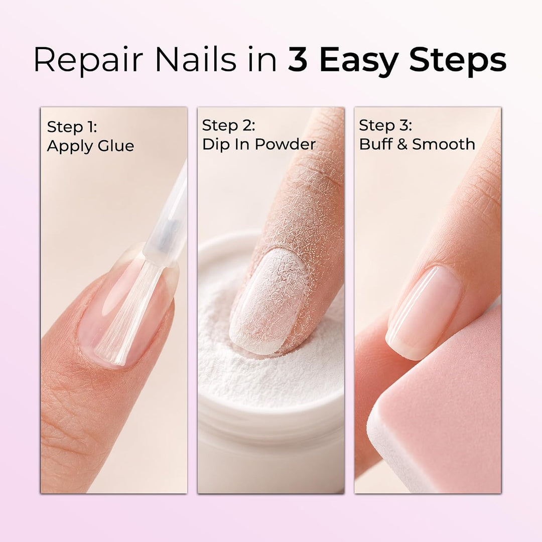 ORLY Nagel-Reparatur Set - mit Brush-On Nail Glue, Nail Repair Powder und Polierfolie - schnelle und