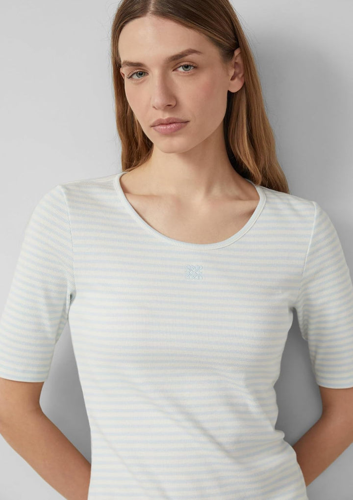 s.Oliver Damen Geripptes T-Shirt im Slim Fit mit Stickerei T-Shirt Langarm 44 79g3_olivgrün, 44 79g3