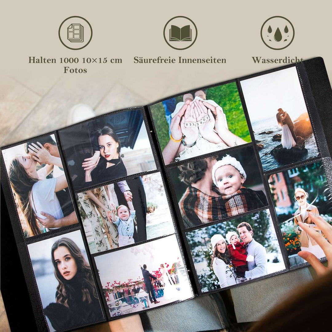 Lanpn Fotoalbum 10x15 1000, Extra Grosses XXL Leinen Einstecken Einsteckalbum für Hoch und Querforma