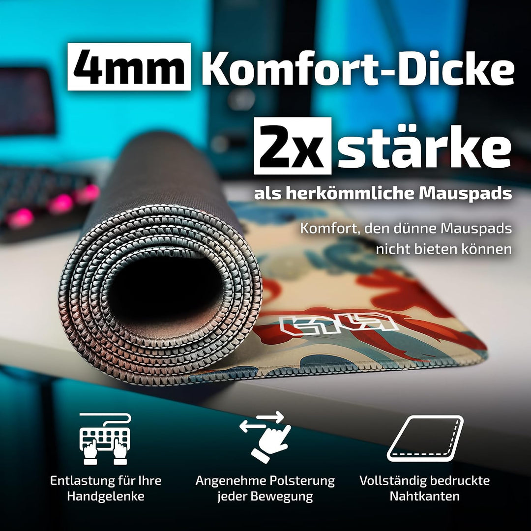 Tilt Gaming Mauspad 800x300 mm - 4 mm rutschfeste Schreibtischunterlage Gross - Speed-Oberfläche &amp; H