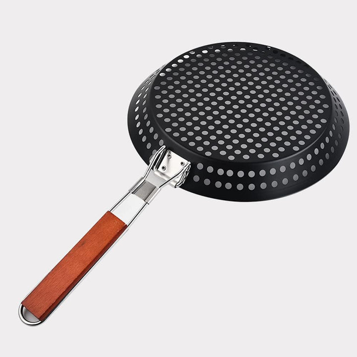 Abcsea 1 Stück Grillpfanne mit Loch, Wok für Grill, BBQ Grill Pan, Wok Pfanne Edelstahl