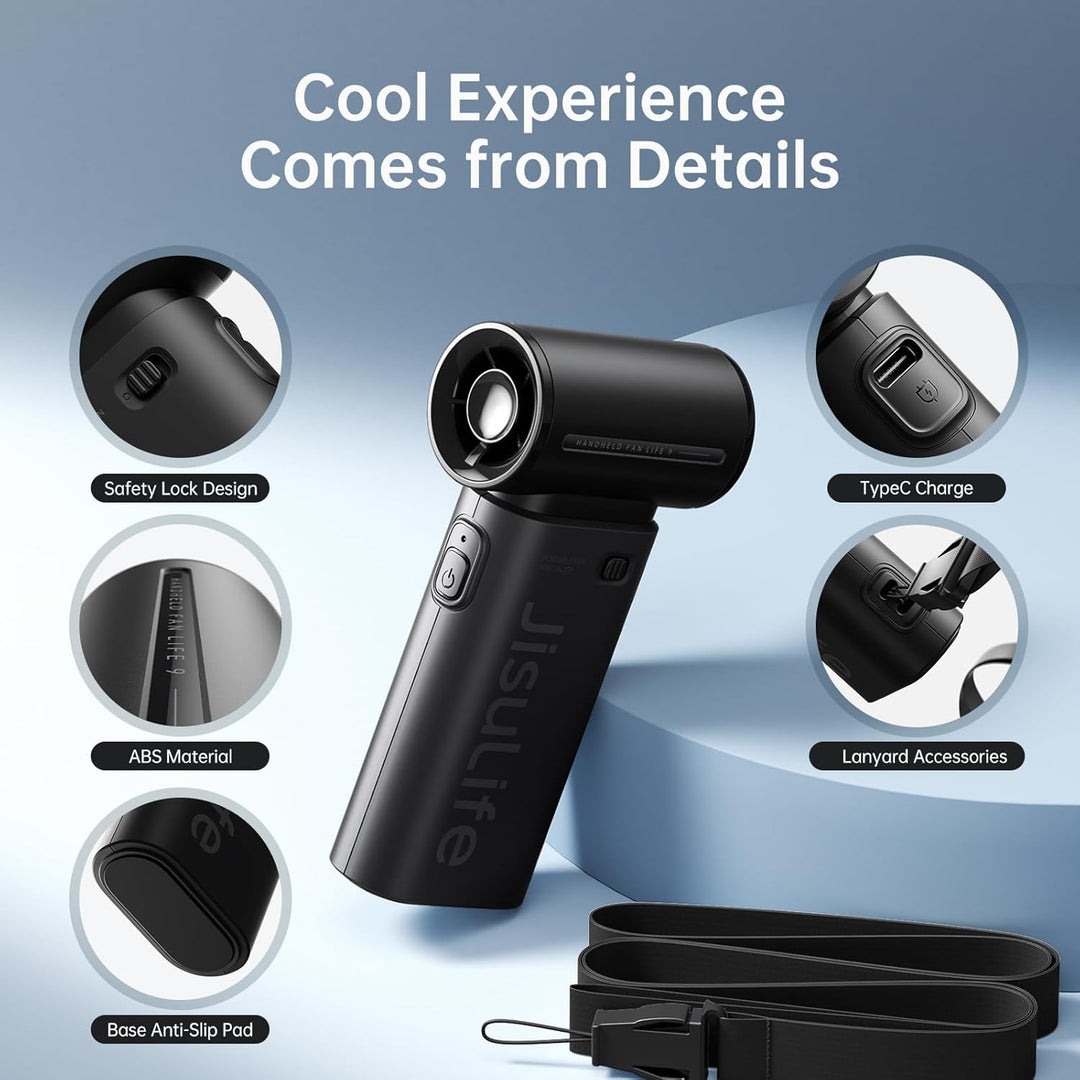 JISULIFE Tragbarer Handventilator, Turbo-Power [18 Stunden Maximale], 5-Gang-Wind, 5000 mAh wiederau