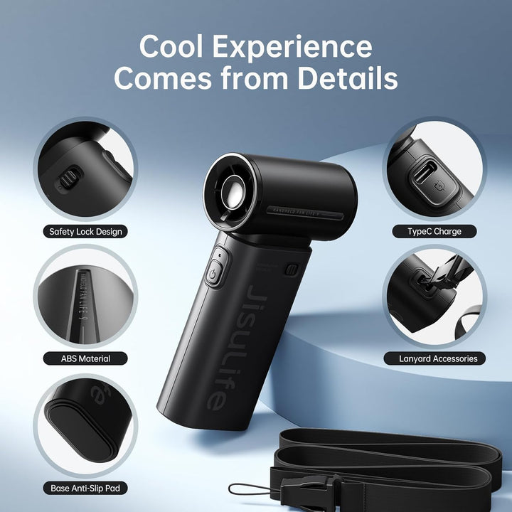 JISULIFE Tragbarer Handventilator, Turbo-Power [18 Stunden Maximale], 5-Gang-Wind, 5000 mAh wiederau